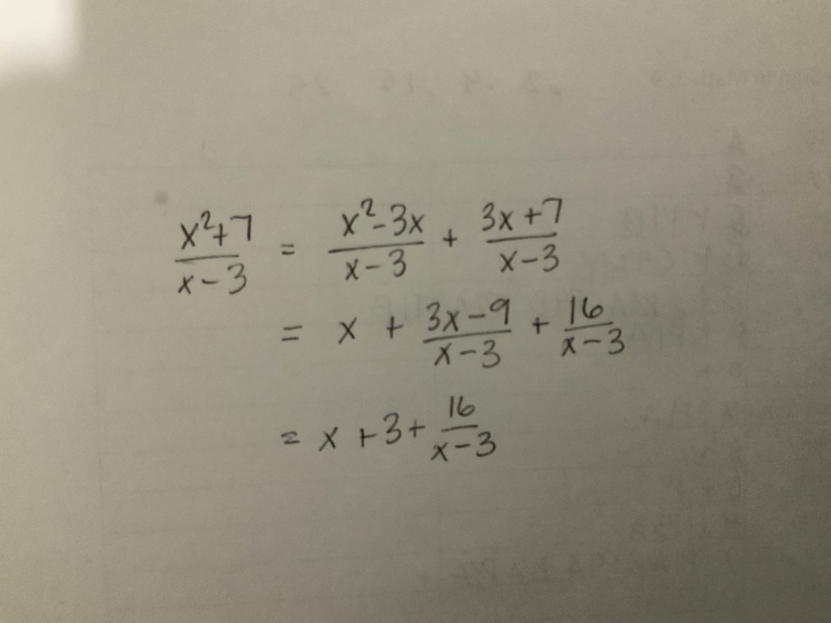 mathhombre's tweet image. Why has partial quotients for polynomial division never occurred to me? (Learner almost did this.) #alg2chat