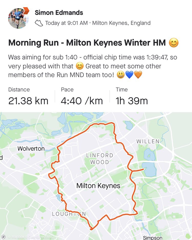 SimonEdmands's tweet photo. Job done! 😊 Many thanks to @BigCowevents1 and @ResultsBase for an excellent event! 👏😃 #MiltonKeynes #HalfMarathon @mndassoc #MND #TeamMND #RunMND 💙🧡 https://t.co/duhDytHLIi