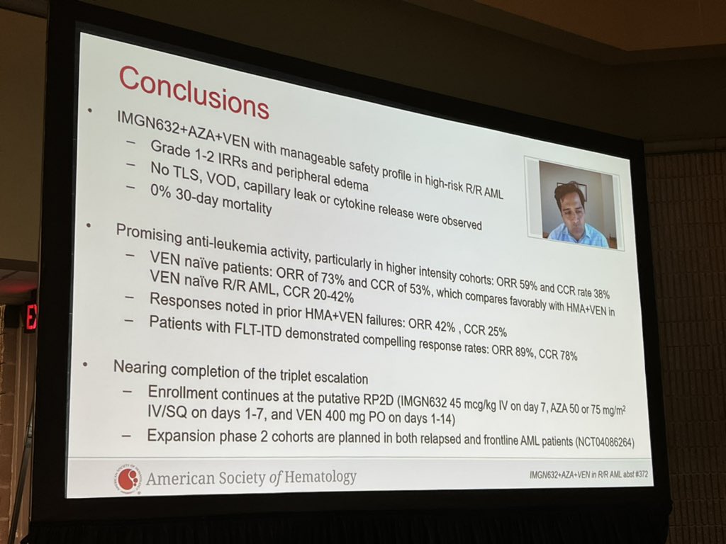 ✅ Another monoclonal antibodies in combinations with AZA-VEN 💡Magrolimab and IMGN632 in AML.. Looking forward for phase 3 trials showing ⬆️OS @Daver_Leukemia #ASH21