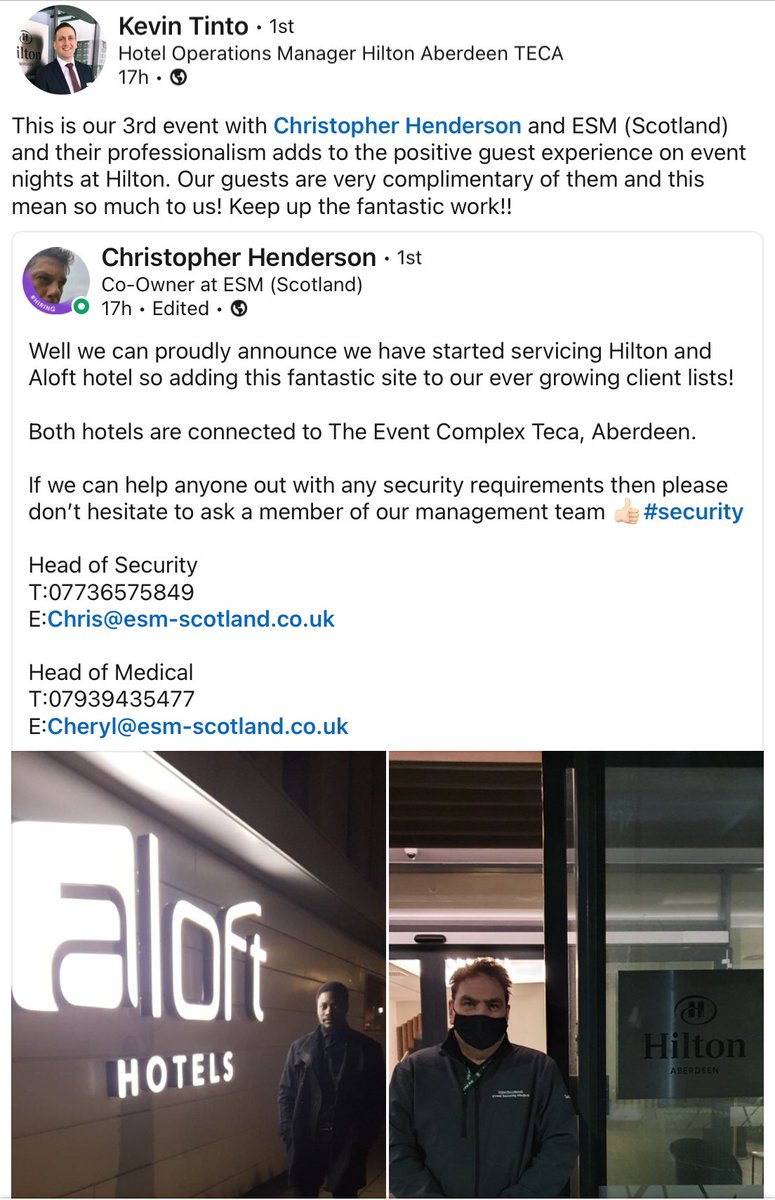 CJones0078's tweet photo. So chuffed to see this on LinkedIn today, when we started ESM (Scotland)  we didnt anticipate to have as many clients as we do already, this is only possible due to the team we have, their belief and support in us is amazing! https://t.co/9tFCvGu17p