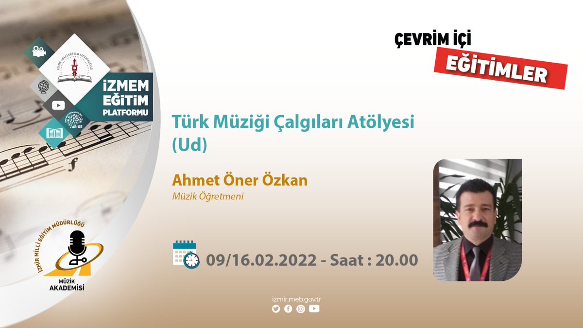 izmir_ilmem's tweet photo. 📢MÜZİK AKADEMİSİ EĞİTİMLERİ BAŞLADI

📌Müzik Akademisi siz değerli öğretmenlerimiz için birçok atölye eğitimi içeriyor. 
⏳Başvurular başladı. 

➡️Başvuru:https://t.co/Gs1pSsg0PY

🗓️17.12.2021-16.02.2022 tarihleri arası

@MucahitYentur
 
@tcmeb https://t.co/LtOmWCObm4