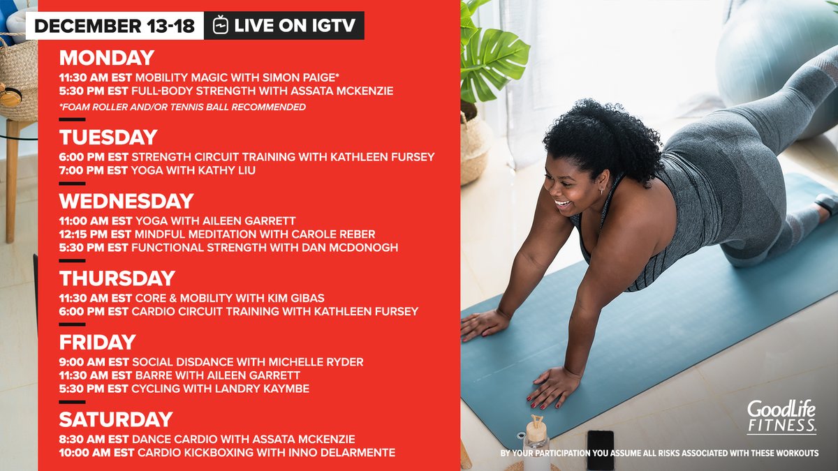 GoodLifeFitness's tweet photo. Finish 2021 strong! Tune into our Instagram Live workouts to have fun, tone and sculpt up. Which classes are you joining us for? #GoodLifeAtHome https://t.co/YBVPaPvCtz