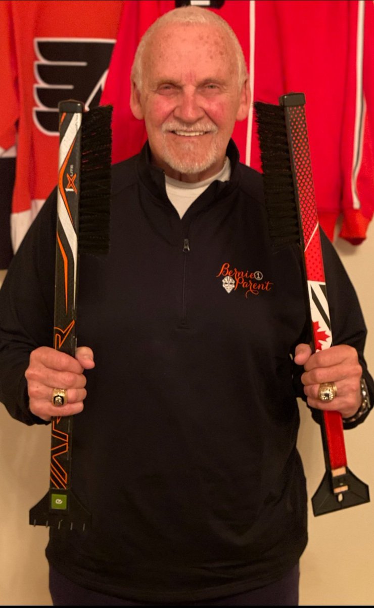 requip_d's tweet photo. We want 2 thank Hall of Fame goalie @bernieparent 4 his support as well as @giniparent 4 all her work &amp; effort telling people of our mission @AbleWorkforce. Pictured is Bernie with our BBQ set &amp;  snow brushes. @NHLFlyers.  See more at https://t.co/FJWUbwwnRM https://t.co/1MLlpr3bbn