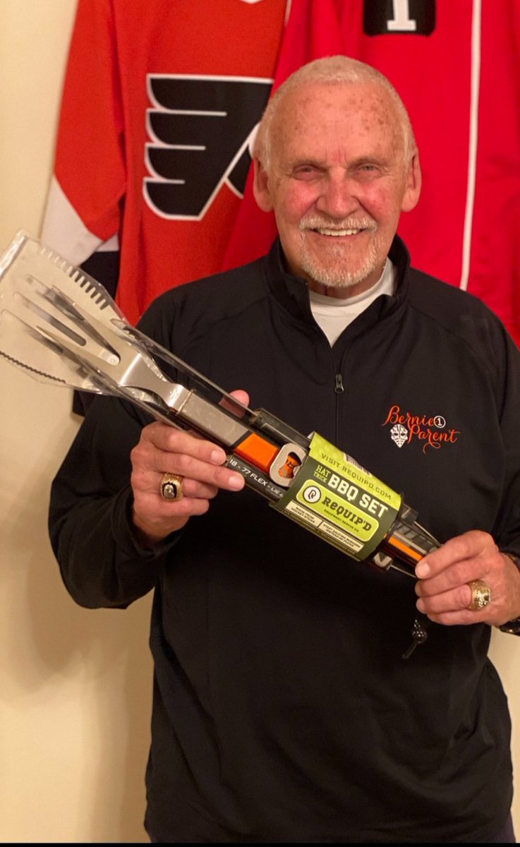 requip_d's tweet photo. We want 2 thank Hall of Fame goalie @bernieparent 4 his support as well as @giniparent 4 all her work &amp; effort telling people of our mission @AbleWorkforce. Pictured is Bernie with our BBQ set &amp;  snow brushes. @NHLFlyers.  See more at https://t.co/FJWUbwwnRM https://t.co/1MLlpr3bbn