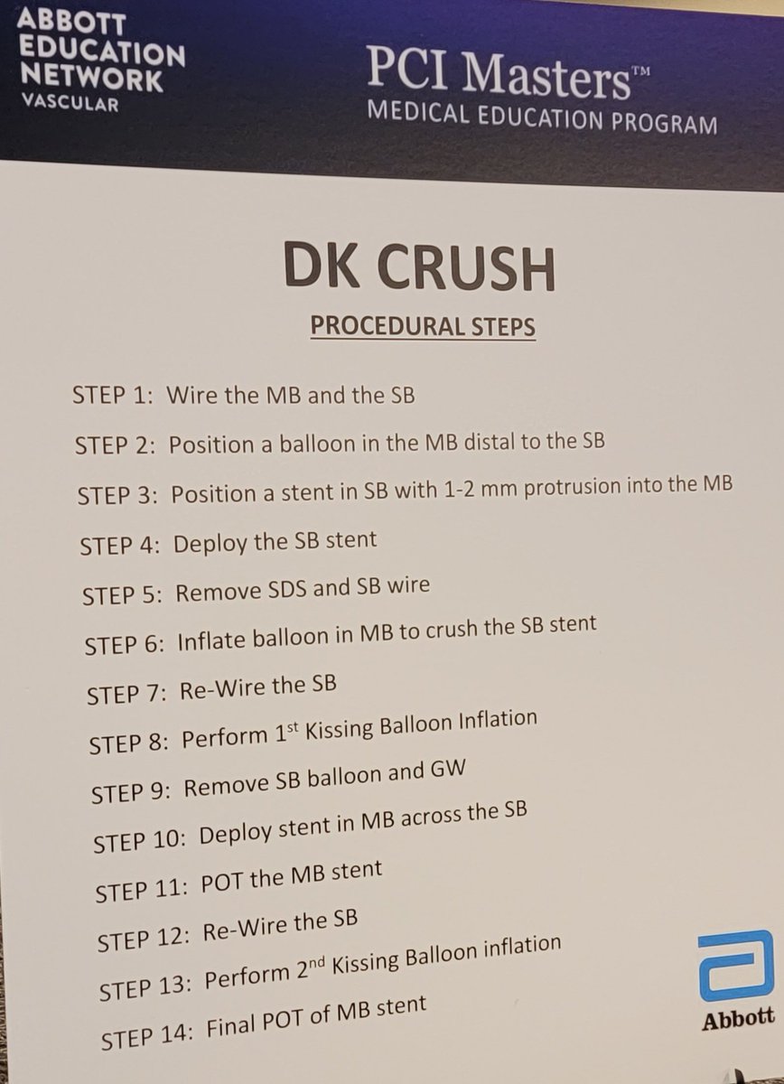 haseebqazi's tweet image. Procedural steps for Bifurcation stenting with DK Crush and Culotte techniques @AbbottCardio #PCIMasters @KateKearney4 @lindsey_cilia
