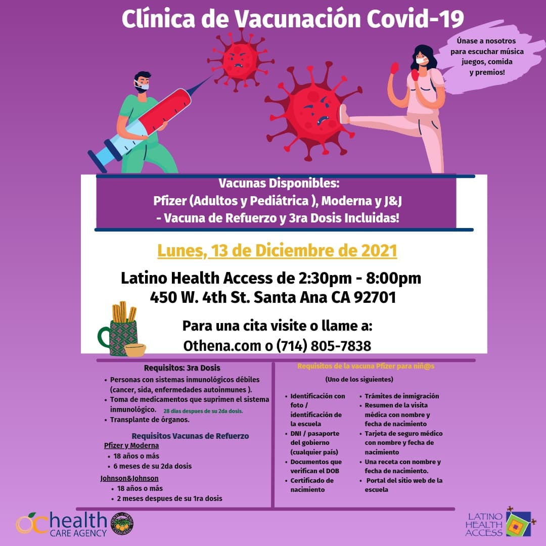 LHAORG's tweet photo. Join us tomorrow at our Covid19 vaccine clinic to get your vaccine and stay for the free games, prizes, music and food!
Make your appointment by calling 714-805-7838. 
@ochealth

#weareLHA #helpstopthespread #getyourvaccine #covid19 #omicron https://t.co/uEiOYHG7y4