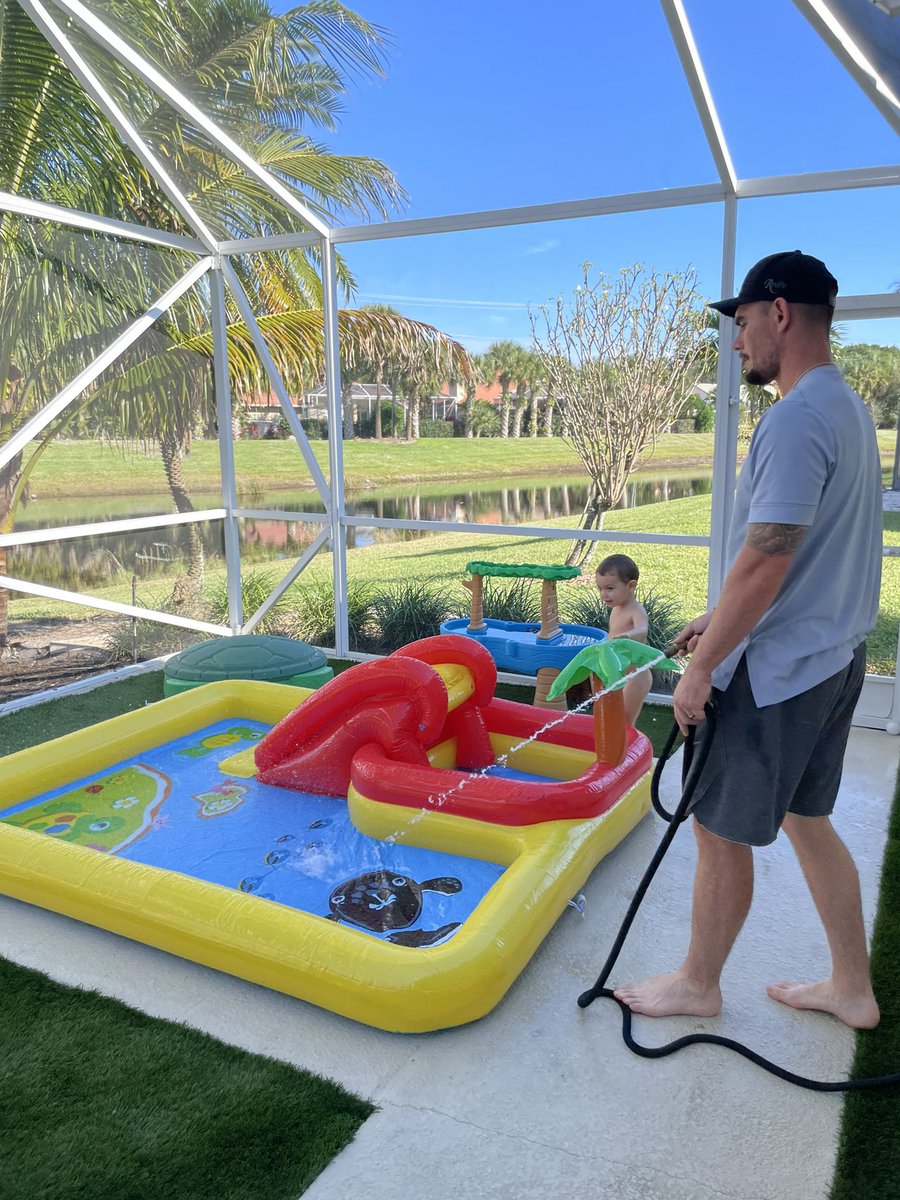 ashleyecrosby's tweet image. Our backyard is becoming a toddlers dream 🤣 sand box, splash pool, water table.