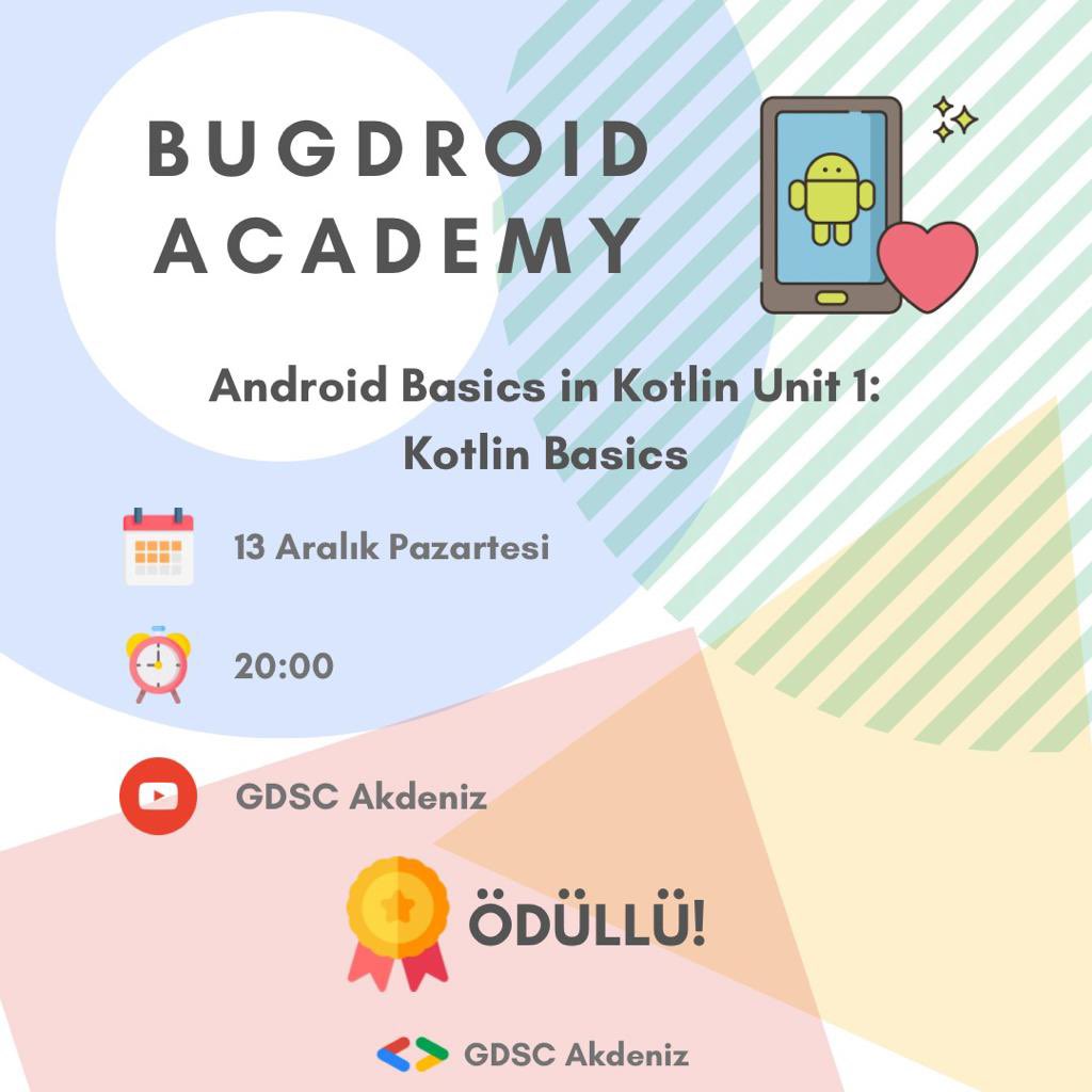 AkdenizDsc's tweet photo. Herkese selamlar,

Bugroid Academy başlıyor!

-Google eğitimlerinden ilki olan "Android Basics in Kotlin Unit 1: Kotlin Basics" konusunu ele alıp, etkinliğin sonunda yapacağımız workshop ile ilk uygulamanızı geliştirmenize yardımcı olacağız.
@devstudentclub
#DeveloperStudentClubs https://t.co/Afdab4Ppz2