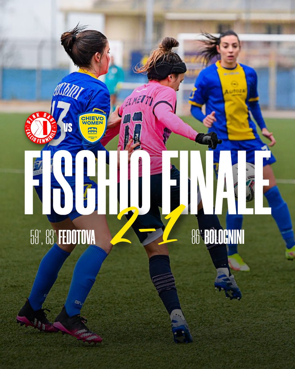 ChievoWomen's tweet photo. Le gialloblù chiudono il 2021 con una sconfitta di misura in casa della #PinkBari: non basta il goal nel finale di Gaia #Bolognini per chiudere la rimonta. Ora qualche settimana di riposo prima della ripresa del campionato 👊🏻💛💙
#ForzaGialloblù #CuoreMatto https://t.co/8gGq1xFHzL