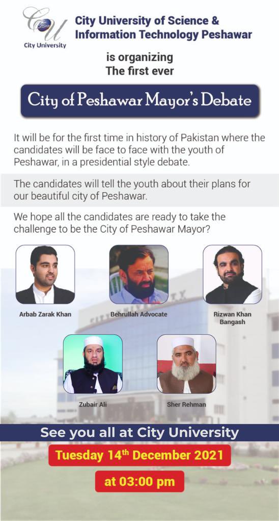 City university will host Mayor’s debate #cityuniversity @PeshawarX @DCPeshawar @RizwanB123 @ANPMarkaz @SirajOfficial