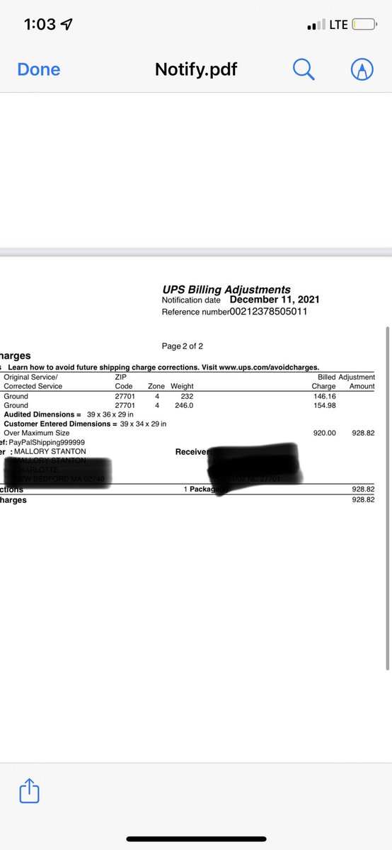 MalStanton's tweet image. .@ups added 2” to one side of my package and charged me an additional $920. How is this legal?