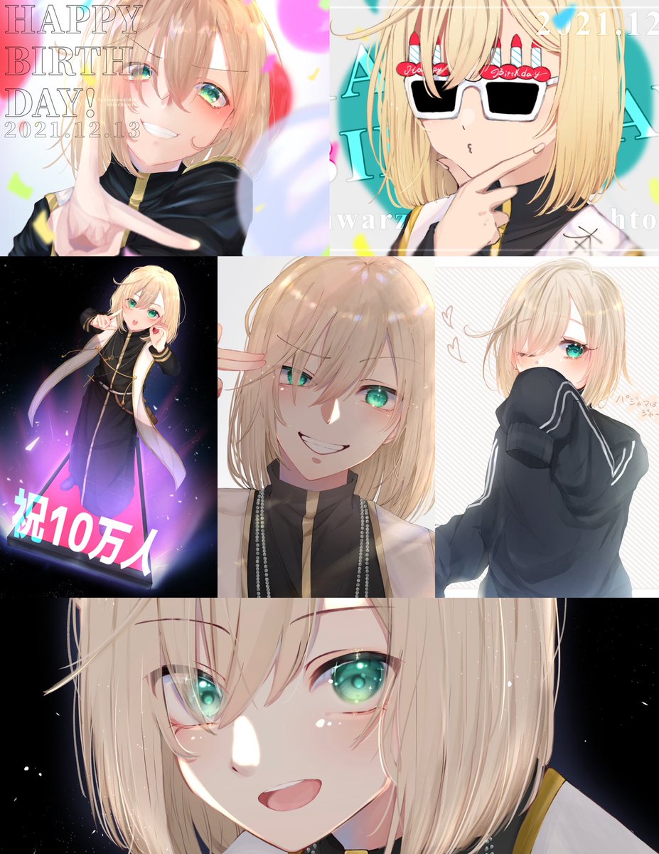 green eyes one eye closed blonde hair looking at viewer open mouth 1girl hair between eyes  illustration images