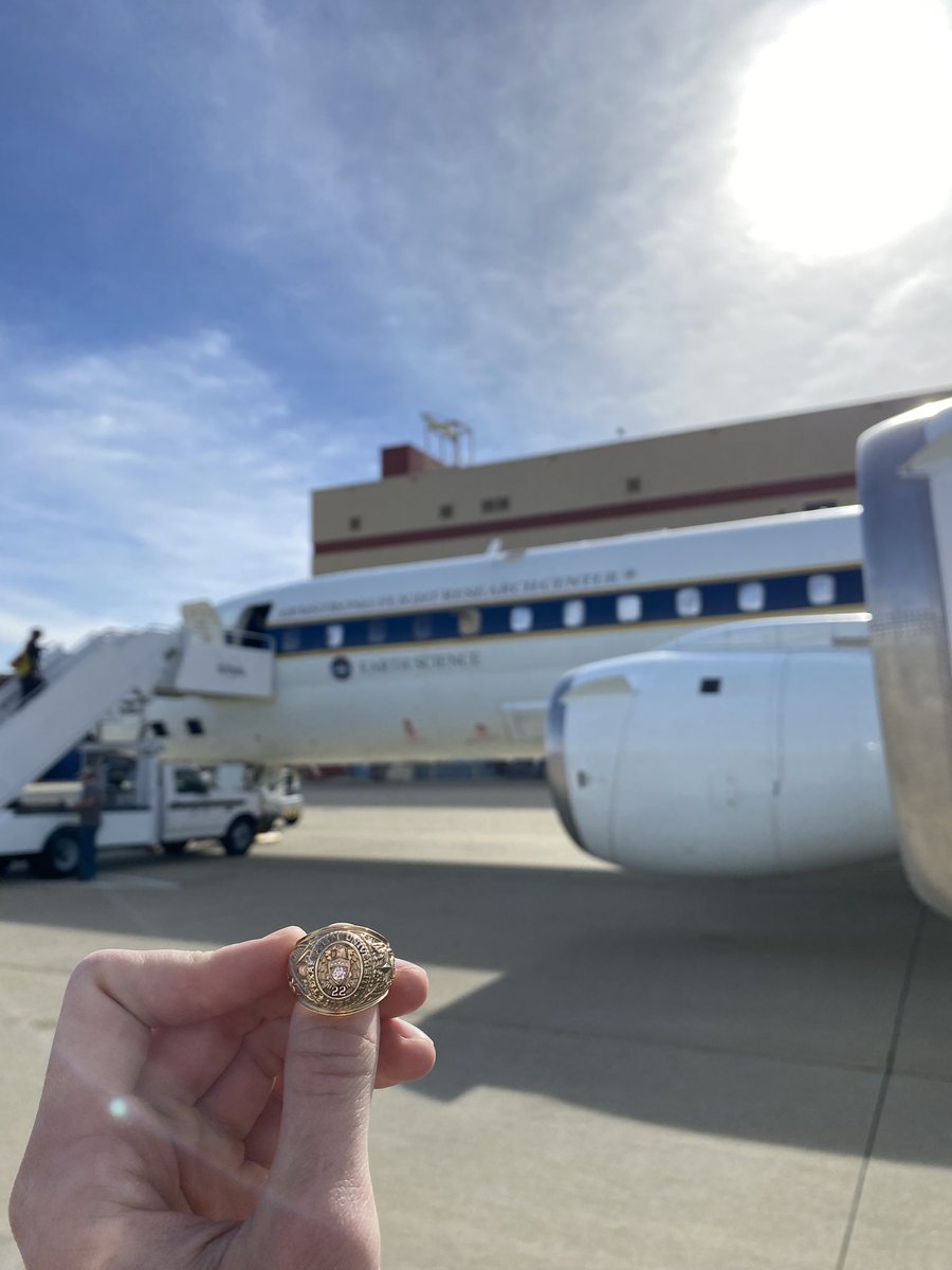 chris_larson99's tweet photo. Took my Aggie Ring to space! 

…not really but I got to spend a week at the NASA Armstrong Flight Research Center in Palmdale, California, and fly in the NASA DC-8 as part of SARP! I can’t think of a better way to end my undergraduate career. @TAMU @TAMUGeosciences @tamu_atmo https://t.co/AGZIJt7KCK