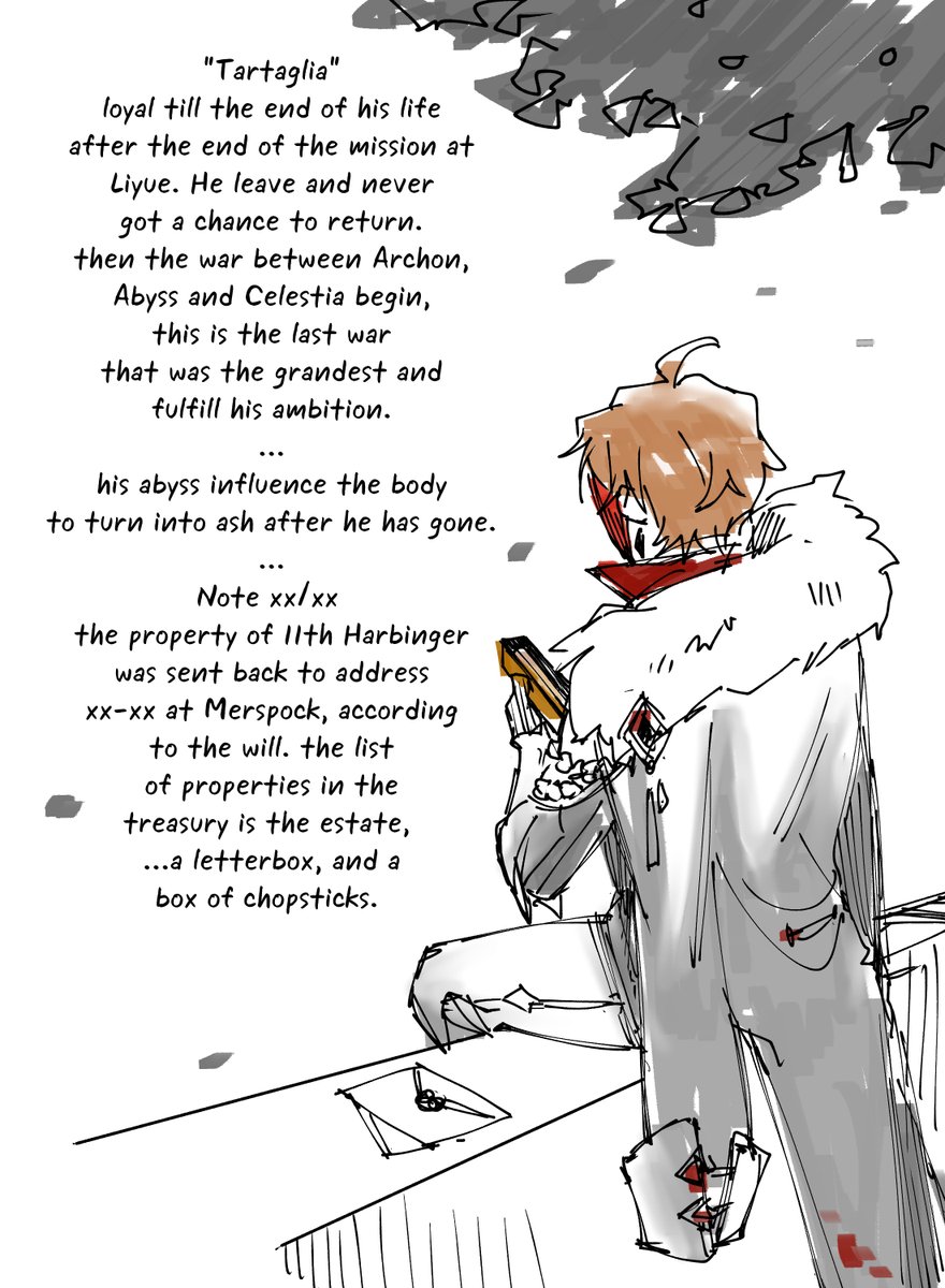 sketch & behind story details, since from Zhongli pov. is just him being sad and trying to move on his life. 