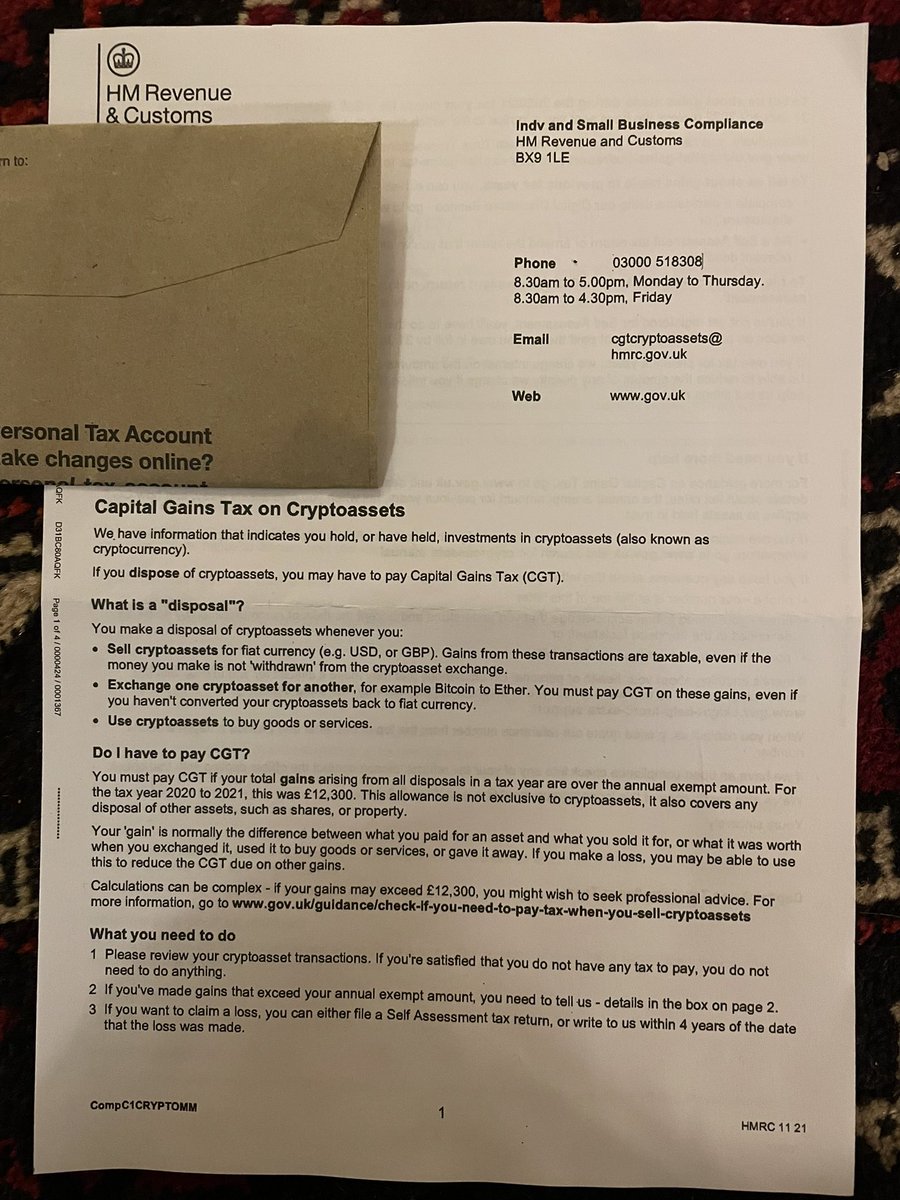 Hey @CryptoSavingExp I just got this letter from HMRC. any chance of a  guide on how to calculate your tax liabilities on your crypto gains? It  would be helpful.