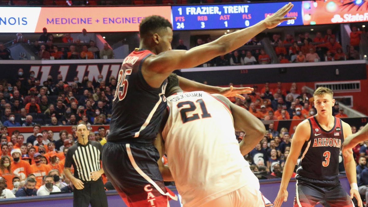 MikeCagley's tweet photo. How many times have we seen Coleman Hawkins called for not being straight up? ⁦@kxng_alpha⁩  is forced to play under a different set of rules.
#Illini https://t.co/PcJlMhWBvg