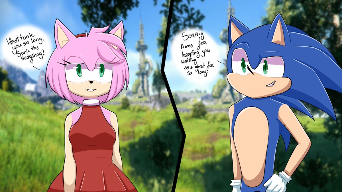 clicheisalive's tweet photo. #SonicFrontiers  #sonamy #SonicTheHedgehog 
so, i am sega and i'm showing you the ending of sonic frontiers, they will stare at each other with a smile https://t.co/Sca18fWOzj