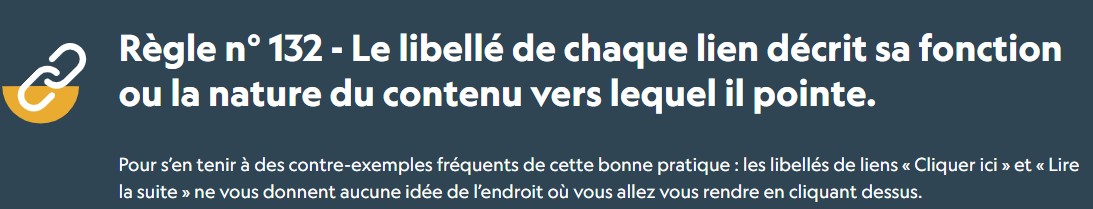 choblab's tweet image. Qualité Web : LA règle universelle 
&quot;Le libellé de chaque lien décrit sa fonction ou la nature du contenu vers lequel il pointe&quot;

Likez, réagissez, c&apos;est pour la bonne cause 😉
checklists.opquast.com/fr/assurance-q…
#AssuranceQualitéWeb