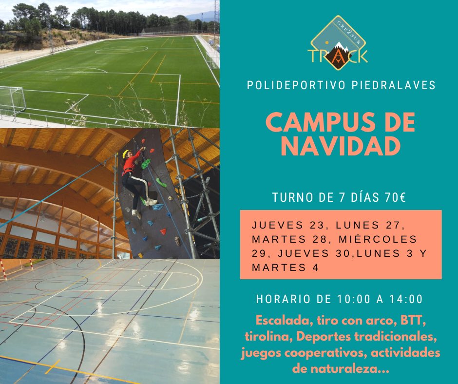 trackgredos's tweet photo. ¿Estabas esperando una alternativa deportiva y de ocio para tus hijos? ¿No quieres que pasen las Navidades consumiendo pantallas y televisión?... aqui tienes la respuesta, inscribe a tus hijos en el Campus Deportivo de Navidad de Piedralaves. https://t.co/nG8sIUCbLM https://t.co/kZ0JRj9ttM
