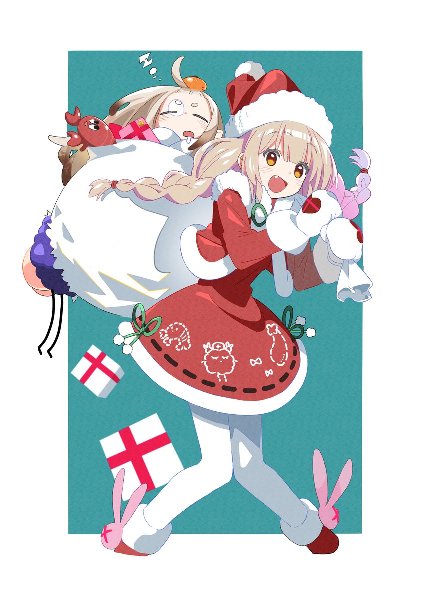santa hat zzz braid multiple girls hat 2girls sleeping  illustration images