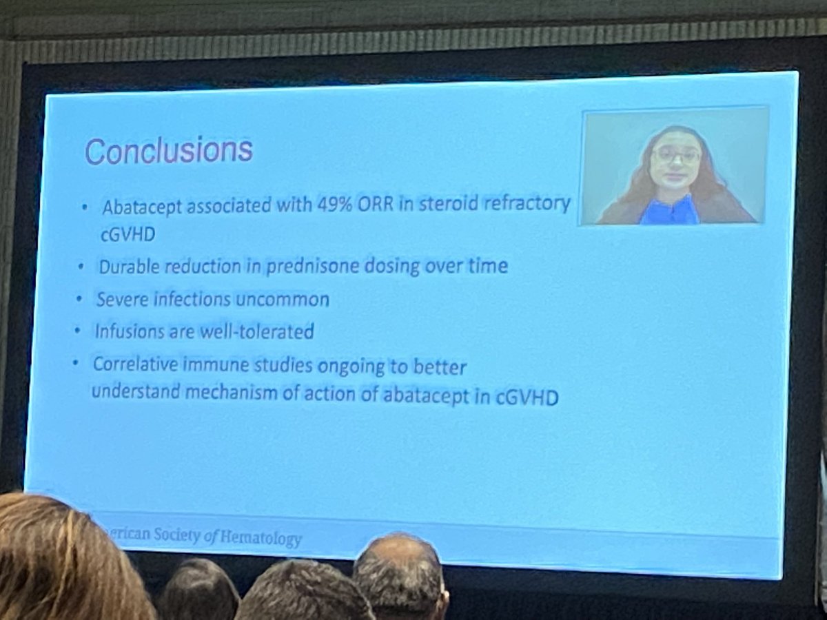ChenyuLinMD's tweet photo. Great talk by 3rd yr fellow Anita Koshy, ph2 trial of abatacept for SR-cGVHD. ORR 49%, all PR. Best improvement in lungs 33%, eyes 23%, mouth 21%. Earlier trial, ?how many got Jakafi. T cell targeting, ?B cells. Looking forward to correlatives. #ASH21 #bmtsm #ASHtrainees https://t.co/Vzp0bNmdpy