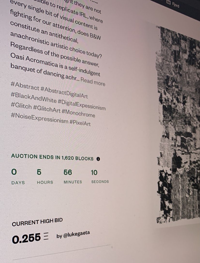 Auction for Oasi Acromatica is live on <a href="/SuperRare/">SuperRare</a> 🚀 Thank you so much lukegaeta for the first bid 🙏. Less then 6 hours left ⏰.
superrare.com/artwork-v2/oas…

#NFTCommunity #NFTauction #NFT #nftart