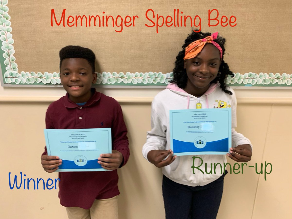 dottiebdaehm's tweet photo. We are so proud of our fifth graders for their excellent performance in our annual spelling be this week!  Congratulations to Jaxon and Honesty as winner and runner up! https://t.co/zxJKeaCY8p