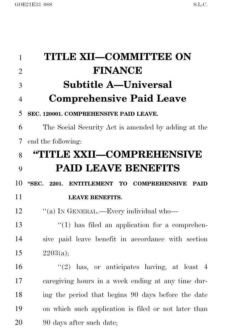 When you click on the link, here’s beautiful page one. 

Thank you <a href="/RonWyden/">Ron Wyden</a> and <a href="/SenateFinance/">Senate Finance Cmte</a> and team for your work and commitment to #PaidLeaveForAll.