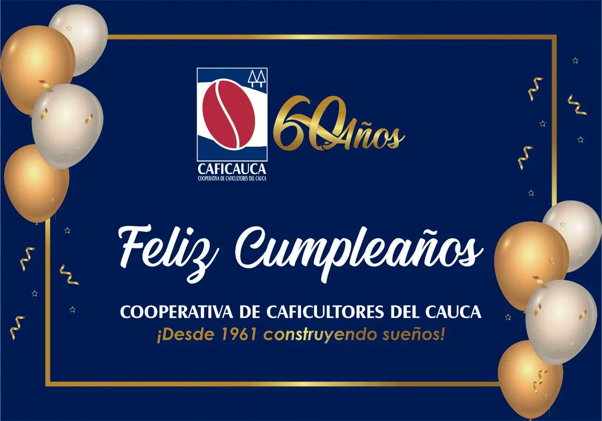60años | 🎊☕ Hoy 12 de #diciembre es una fecha especial para nosotros como #Cooperativa; celebramos la conmemoración de nuestros 60 años de trabajo por la caficultura en el departamento del #Cauca.

"Desde 1961 construyendo sueños"