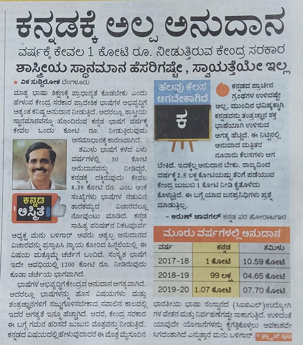 rajanna_rupesh's tweet photo. ಸದಾ ಕನ್ನಡಿಗರಿಗೆ ಅನ್ಯಾಯ
ಕನ್ನಡಕ್ಕೆ ಏಕೆ ಈ ತಾರತಮ್ಯ?
ಕಳೆದೇಳು ವರ್ಷದಲ್ಲಿ ತಮಿಳಿಗೆ 50 ಕೋಟಿ, ಸಂಸ್ಕೃತಕ್ಕೆ 1200 ಕೋಟಿ ಆದರೆ ಕನ್ನಡಕ್ಕೆ ಮಾತ್ರ ಅತ್ಯಲ್ಪ 8 ಕೋಟಿ ಅನುದಾನ.
ರಾಜ್ಯದಿಂದ ವರ್ಷಕ್ಕೆ 2.5 ಲಕ್ಷ ಕೋಟಿ ತೆರಿಗೆ ಪಡೆಯುವ ಕೇಂದ್ರ ಜುಜುಬಿ 1 ಕೋಟಿ ಕೊಡ್ತಿದೇ.
ಆಡಳಿತ ಪಕ್ಷದ ಸಂಸದರಿಗೆ ಇದನ್ನು ಕೇಳೋ ದೈರ್ಯವಿಲ್ಲವೆ? https://t.co/tbTnCA3HF3