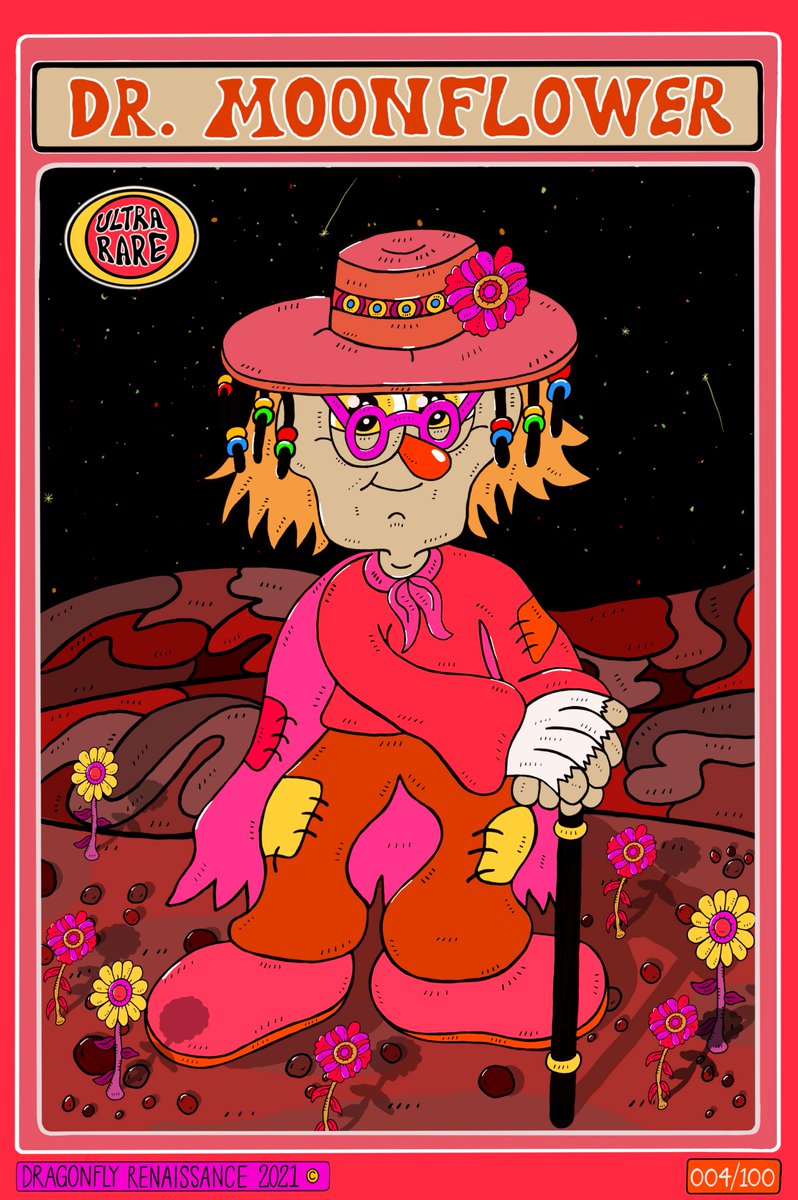 The fourth #CleanNFT  card of the Dragonfly Renaissance Collection is out today!
Dr. Moon Flower 004 is up on #hicetnunc and #OBJKT 
This card is an ULTRA RARE with an edition of only 10!
:)  #tezos #illustration 

hicetnunc.art/objkt/580071
objkt.com/asset/hicetnun…