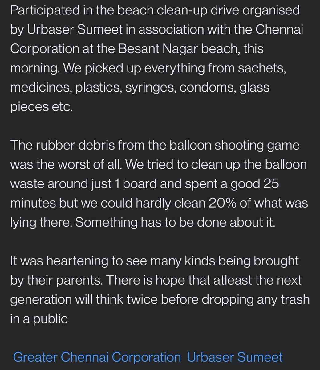 SaiSanthoshS's tweet photo. @chennaicorp @SumeetUrbaser hope we have more such clean up drives!!  #MessyBessy https://t.co/mAzcYXJcgL