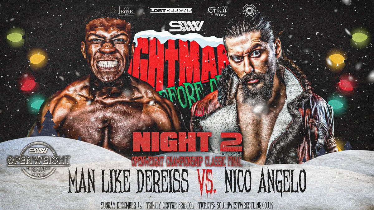 swwwrestling's tweet photo. IT'S OFFICIAL!!!
Following Nico's win over Gilligan last night at NIGHT 1, Nico goes onto the FINAL of the Openweight Championship Classic against Man Like Dereiss in what is a guaranteed epic!
Who will walk out of NIGHT 2 as the FIRST EVER Openweight Champ?!
#NBCWeekender https://t.co/bn0IqsTntU