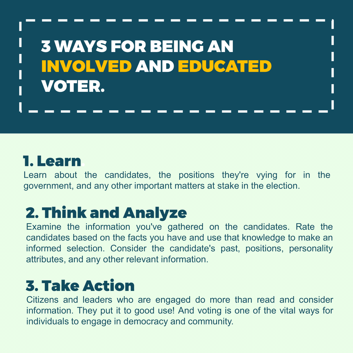 janfullante's tweet photo. Here are three steps to being an informed and engaged voter. #FEUNSTP #CalledToServe https://t.co/FaT22z1seT
