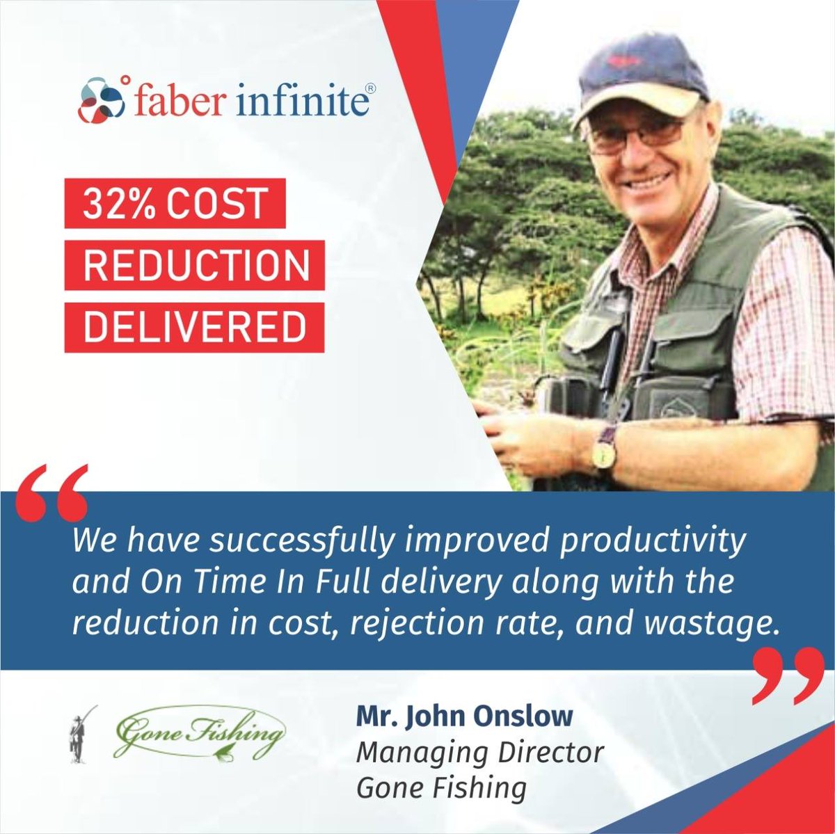 FaberInfinite's tweet image. One of the vibrant industries, Gone Fishing had engaged with Faber Infinite to adopt exponential growth through cost reduction and low wastage rate.

#FaberInfinite #ClientEngagements #ImprovementInManpowerProductivity #Manufacturers #Management #ManagementConsulting