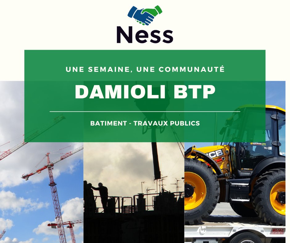 NessBusiness's tweet photo. Présentation de la communauté Ness Business de cette semaine 🤝

Aujourd'hui nous vous présentons l'entreprise Damioli BTP ! 

Les travaux publics et le bâtiment sont leurs cœurs de métier depuis de nombreuses années. 

Retrouvez leur communauté ici : https://t.co/po3BNGLqeD https://t.co/YUpEVykJTm