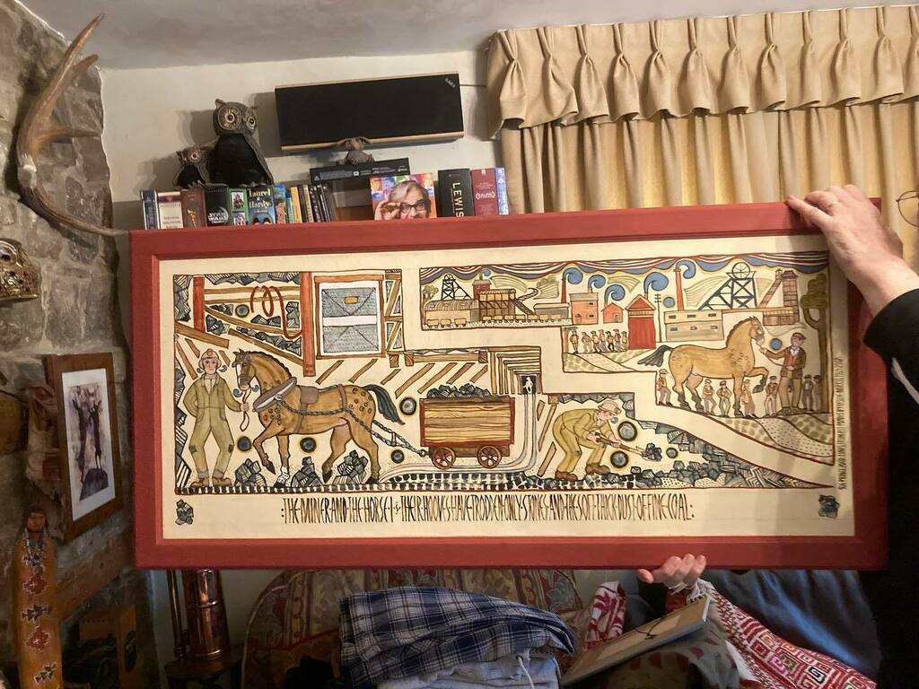 SuePrinceArtist's tweet photo. Large #eggtempera painting (the Miner and the Horse I) recently framed beautifully (by clever #framer Paul Williamson of Ashbourne) at the house of a friend and patron @littlehalesdave
.
.
.
#framingmatters #frames #beautifulframe #oldwork #newwork #folk… https://t.co/WwM0BVbUMH https://t.co/8RCklZ6yEO