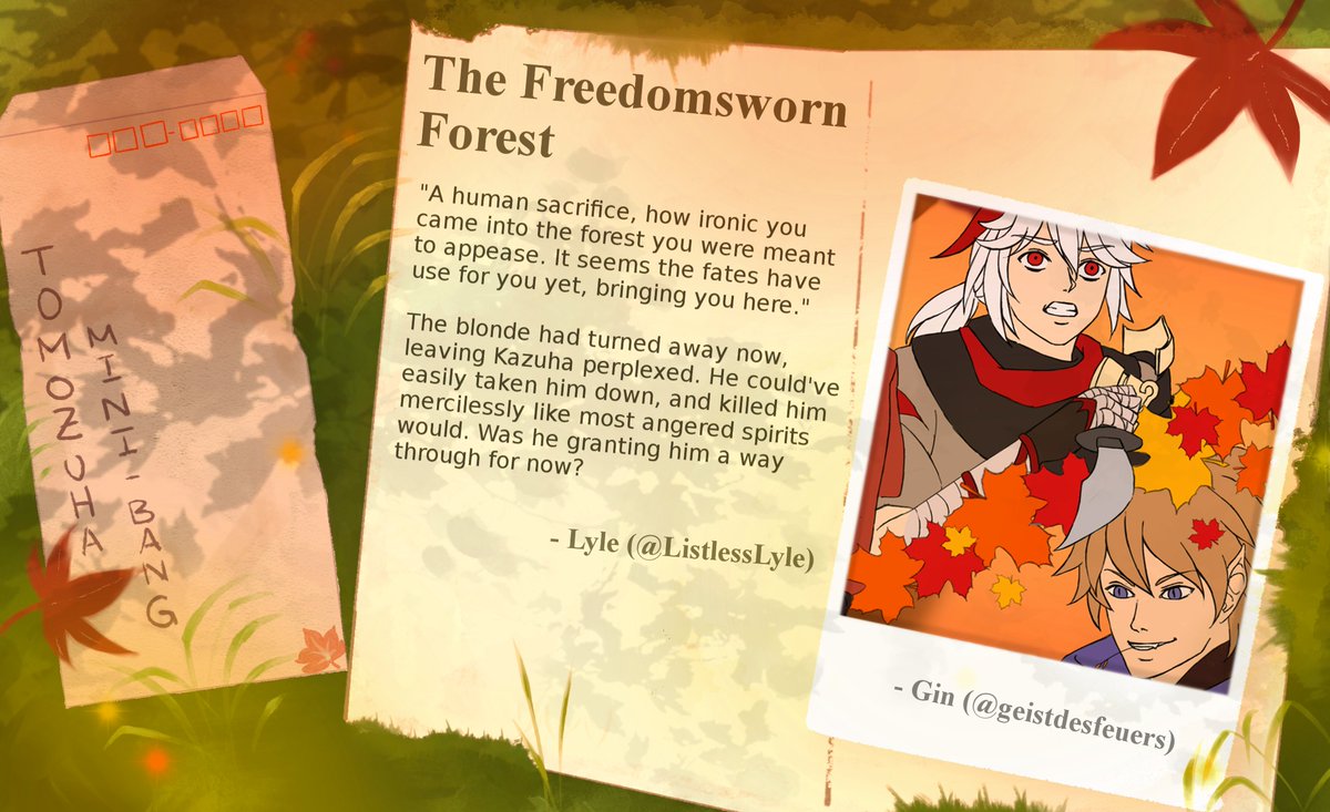 Tomozuha_MB's tweet photo. The fanfiction "The Freedomsworn Forest" has been written by Lyle (@ListlessLyle), accompanied with an illustration from Gin (@geistdesfeuers). The full pieces will be released on January 27, 2022 so please look forward to it! Thank you for your hard work! https://t.co/oWcOqNUU1j