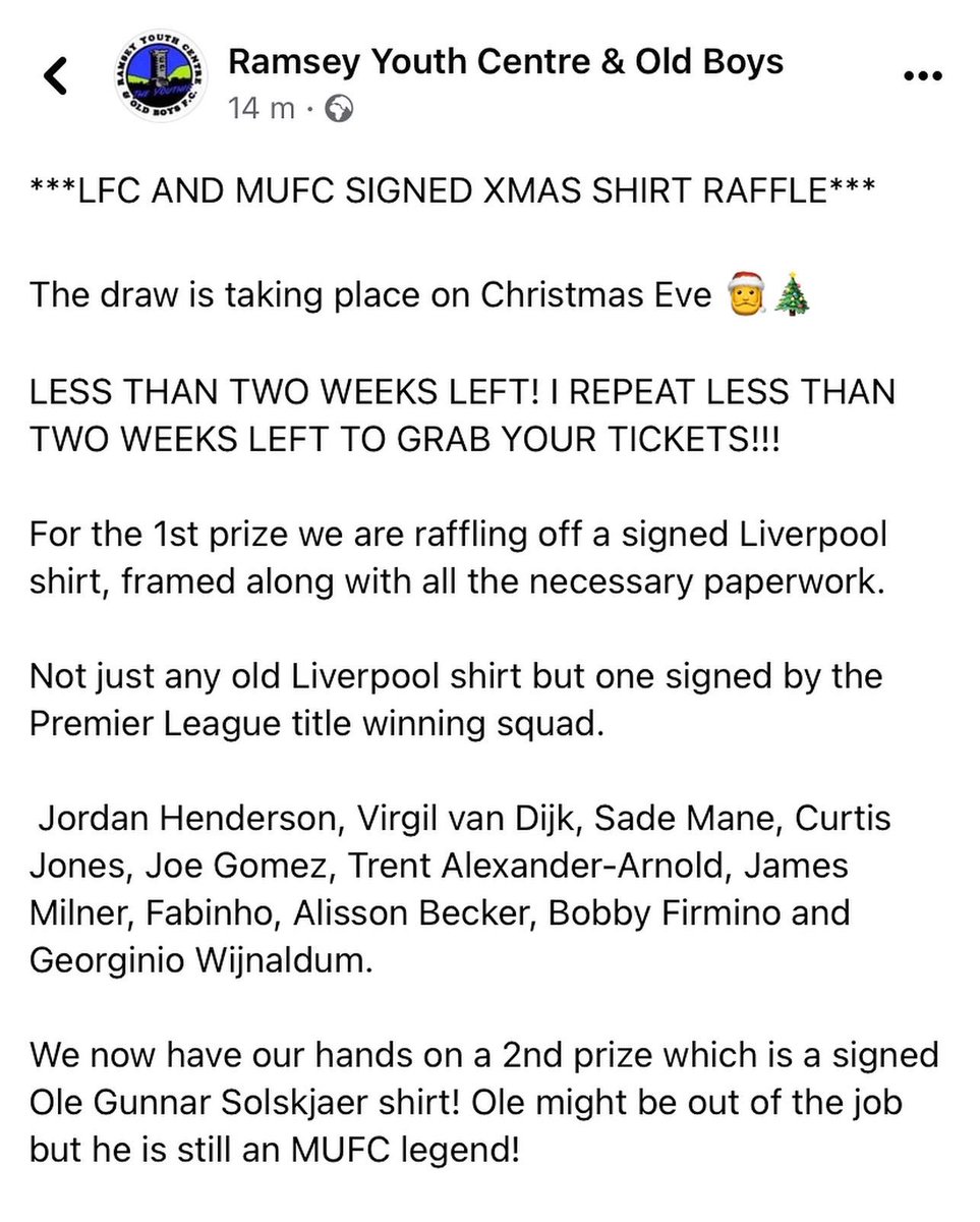 RYCOBFC's tweet photo. Our Shirt Raffle has only two weeks left! Fundraising really is the lifeline of a club like ours! Whether you support LFC or MUFC is irrelevant, if you support a local community club then please buy some tickets! 🖤💙

Please RT. 🙏🏽

@IsleofManFA @ManxFootyPod @Hatty1970 https://t.co/snMi7kE6M2