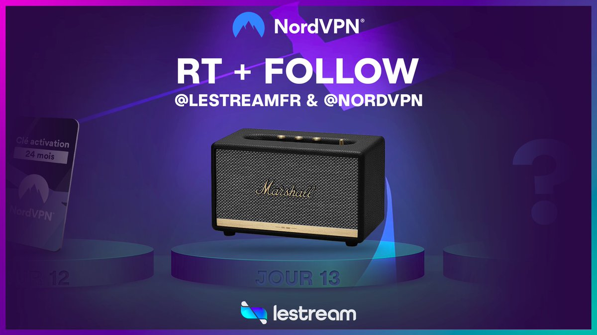 lestreamFR's tweet photo. 🎄 Calendrier de l'Avent Jour 13 🎁

On vous fait gagner une enceinte Marshall et une clé 1 mois NordVPN 🎶

Pour participer, RT + FOLLOW @LeStreamFR et @NordVPN !

🍀 TAS 14/12

Rendez-vous sur ➡️ https://t.co/7hJRPwPoRq https://t.co/5W7th5Vwy3