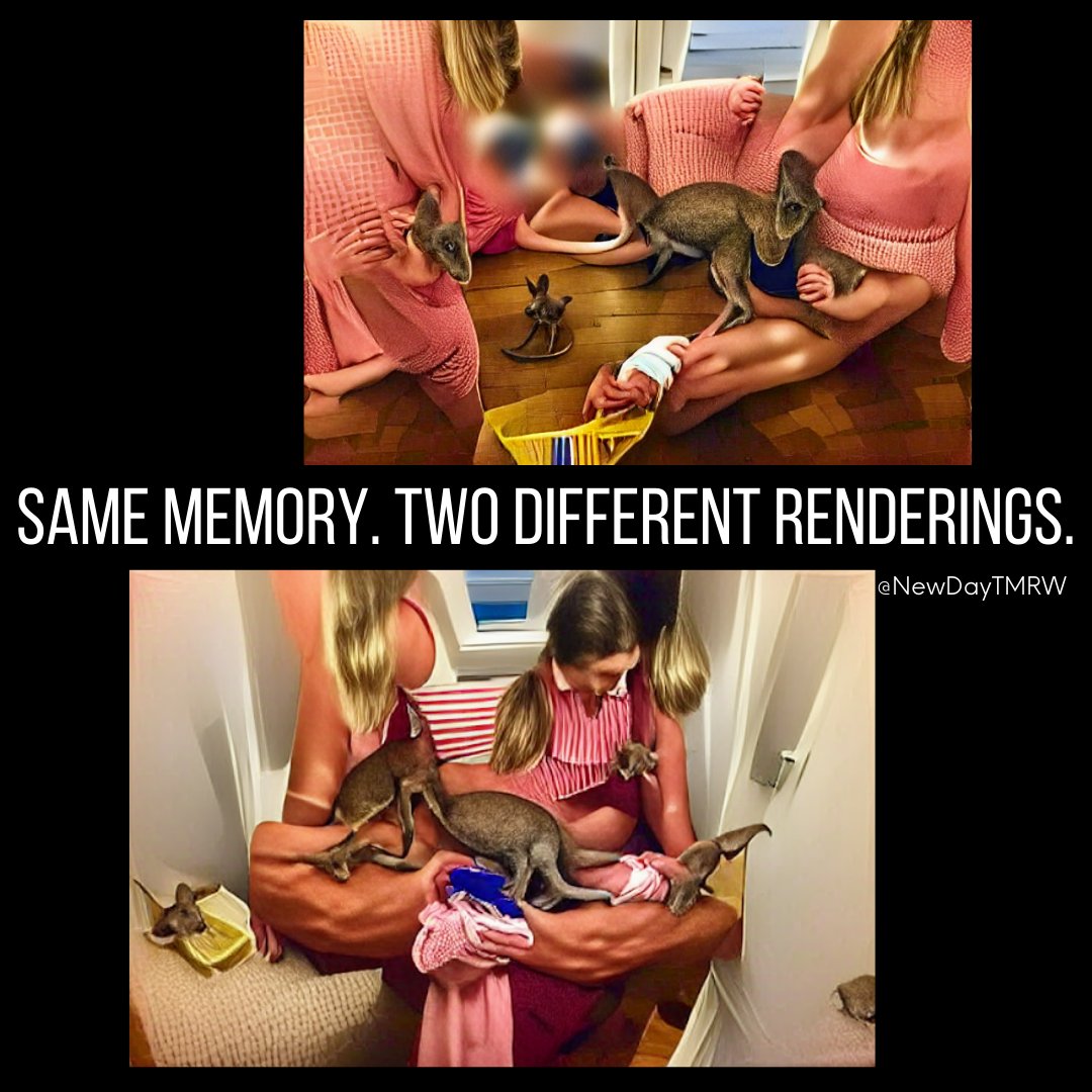 NewDayTMRW's tweet photo. We meticulously went through each of the 999 images and sent 10% back to MNEMOS to re-render to see if we could get a more complete artwork. Here is an example of the same memory rendered twice. @NewDayTMRW x @FutureArt_ #memoryGRAMs https://t.co/TG2Eu9PMYt