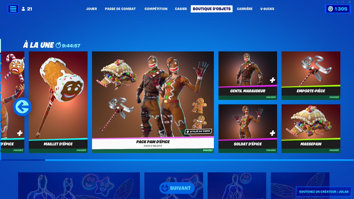 ColoradoxHD's tweet photo. J'avais déjà le mec Pain d'épices mais la Ils ont sorti un pack avec le mec et la meuf vu que j'avais déjà le mec bah le pack me reviens pour 900  vbucks 😅

Code créateur @Jolan_YT https://t.co/BQ9k3Tpv1y
