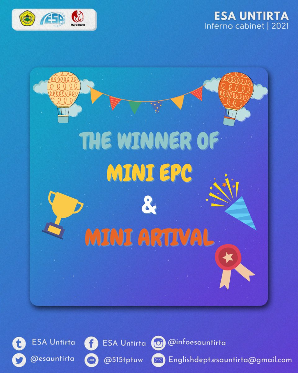 esauntirta's tweet photo. *💫 MINI EPC &amp; MINI ARTIVAL 2021 UNIVERSITAS SULTAN AGENG TIRTAYASA💫*

Assalamualaikum Warahmatullahi Wabarakuh, halo teman-teman semuanya!😄

Selamat untuk para pemenang Mini EPC &amp; Mini Artival! https://t.co/lDfhrknVdo