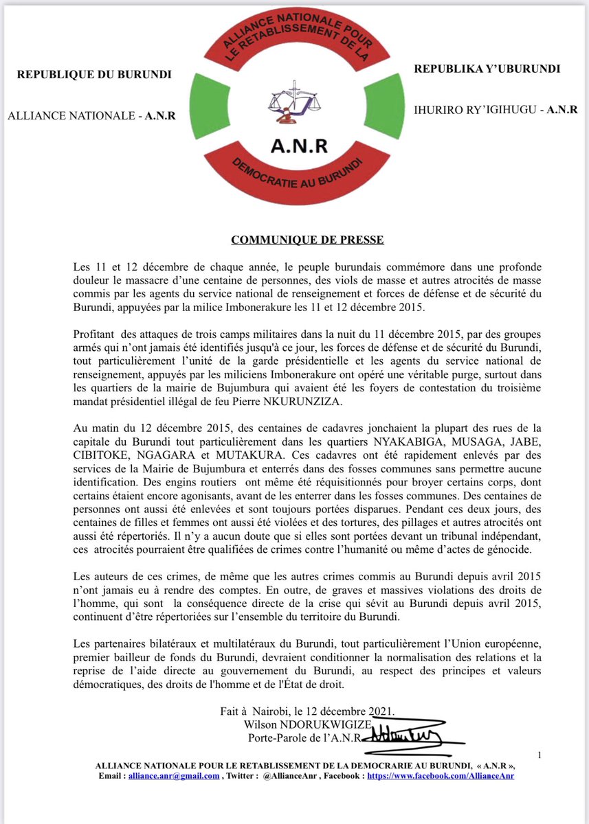 AllianceAnr's tweet photo. Les auteurs de ces crimes, de même que les autres crimes commis au Burundi depuis avril 2015 n’ont jamais eu à rendre des comptes. En outre, de graves et massives violations des droits de l’homme, continuent d’être répertoriées sur l’ensemble du territoire du Burundi. https://t.co/F6pcTWrYfU