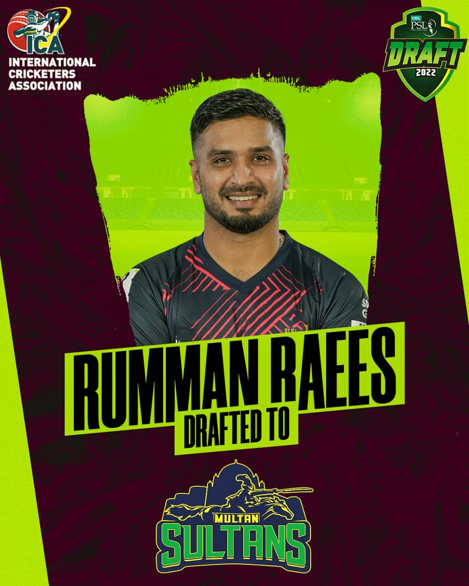 ICAssociation's tweet photo. Congratulations Rumman Raees for joining Multan Sultans in the upcoming PSL 2022. Good luck and best wishes from Team ICA. 

#psldraft #psldraft2022 #MultanSultans #pakistansuperleague #teamica #ica #cricket #playerplacement https://t.co/ROyAb9eq6D