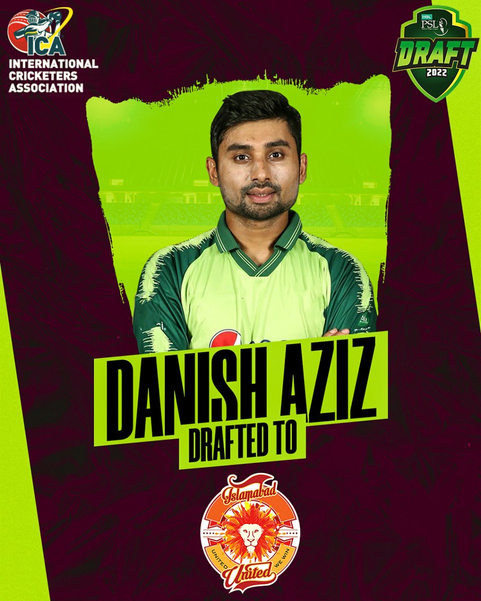 ICAssociation's tweet photo. Congrats to Danish Aziz on joining Islamabad United in the upcoming PSL 2022. Good luck and best wishes from Team ICA. 

#psldraft #psldraft2022 #IslamabadUnited #pakistansuperleague #teamica #ica #cricket #playerplacement https://t.co/BgftKlspyG
