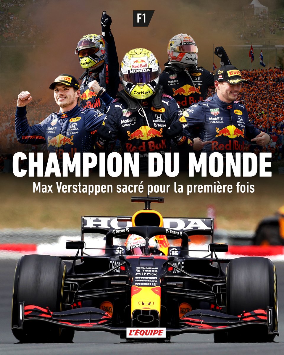 lequipe's tweet photo. Max Verstappen est le champion du monde 2021 de F1 : https://t.co/HCorYpmHGU 

#AbuDhabiGP https://t.co/p37dNoQC0P