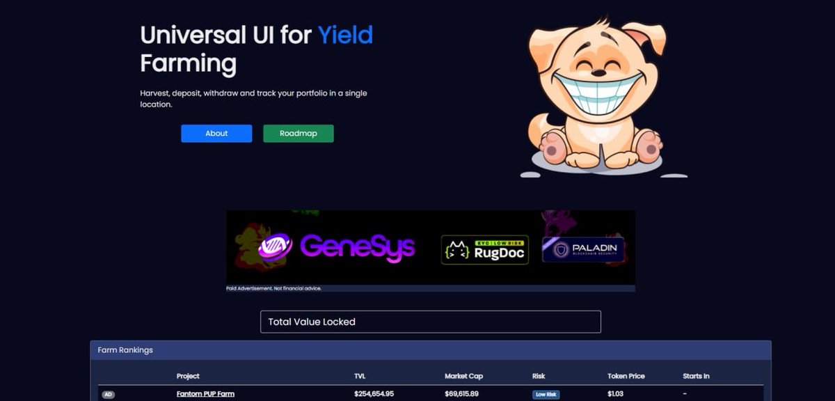 Our banner is now live on farmscan.io ! <a href="/polypup/"></a> 
<a href="/FantomFDN/">Fantom Opera</a> <a href="/DannyCrypt/">DANNY 🧸</a> 
#FTM #Fantom #FantomSpace #YieldFarming