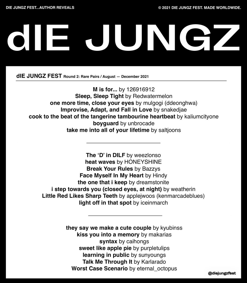 diejungzfest's tweet photo. And finally, author reveals! Were you able to guess correctly? 👀 Don’t forget to tag us in your tweets or DM them to us so we can RT them! 🖤 https://t.co/3TFc5bd60O