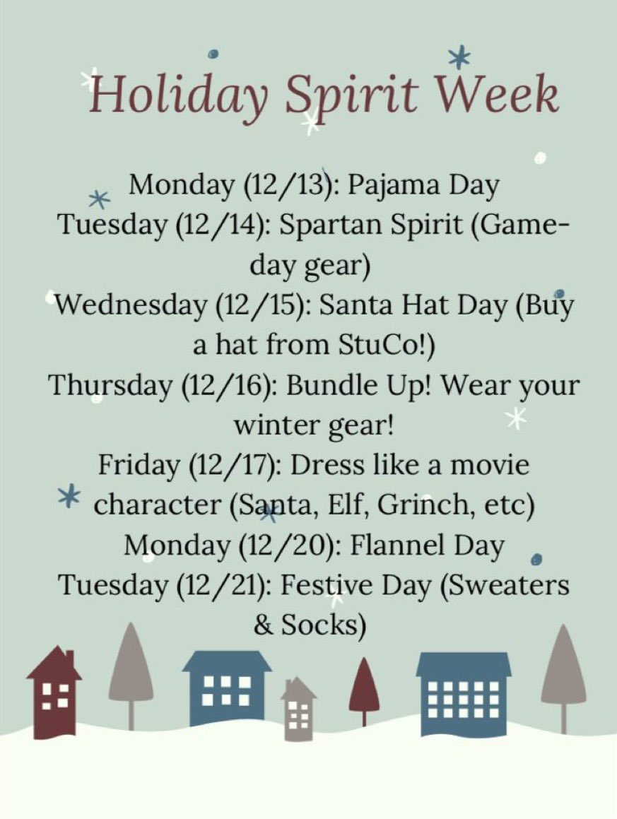 EHighJournalism's tweet photo. Don't forget the Holiday Spirit week happening for the last days before winter break! https://t.co/eIrbtGpJWi